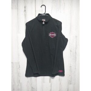 Harley Davidson Long Sleeve 1/2 zip Mock Neck Pullover Black Fleece Size Large